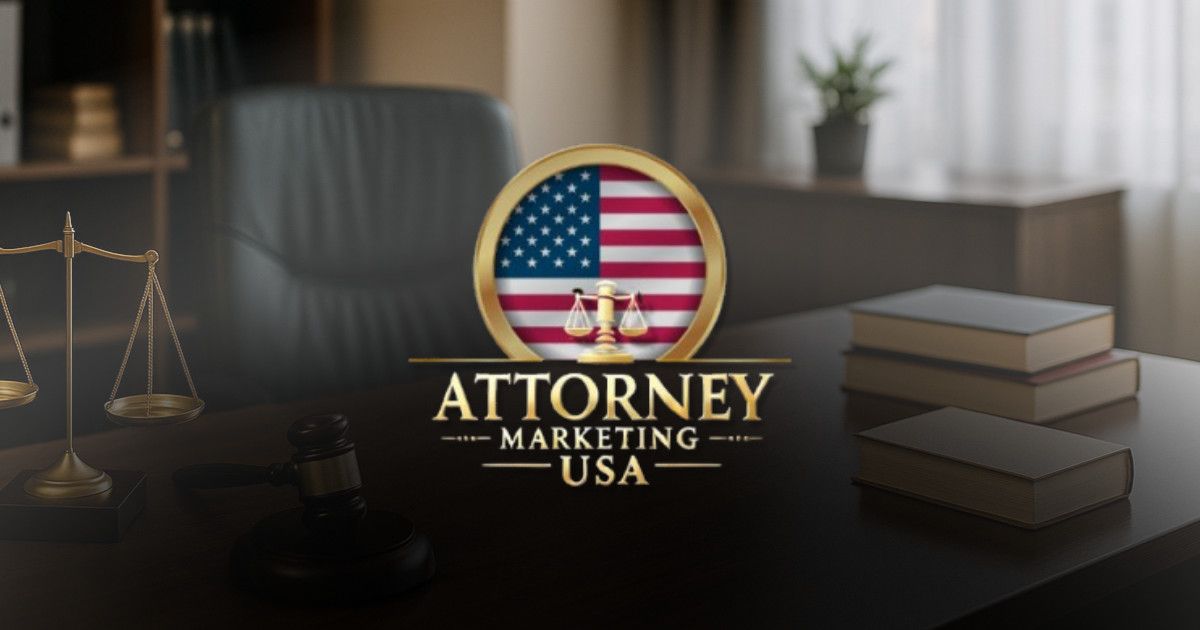 Attorney Marketing USA logo displayed on a dark blue gradient background for official launch announcement